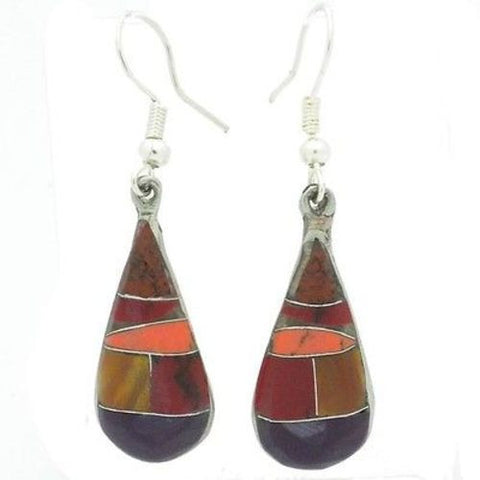 Alpaca Silver Purple and Earth Tone Stone Drop Earrings - Artisana