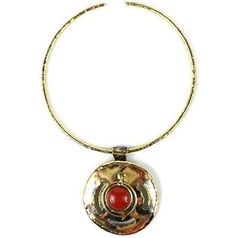 Earth's Core Red Jasper Brass Pendant Necklace - Brass Images (N)
