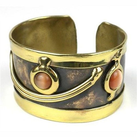 Peach Tiger Eye Cuff - Brass Images (C)